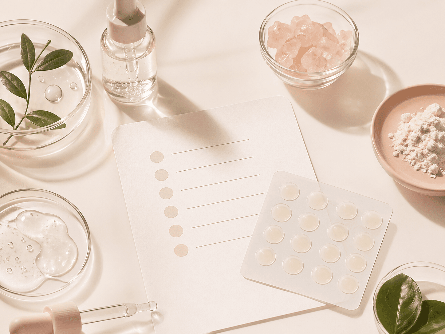 Macro cross-section showing a hydrocolloid patch being lifted from skin with tweezers, revealing absorbed fluid over a small inflamed spot — a clinical illustration of how the patch works